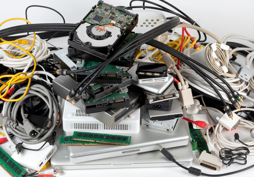 Pile of electronics to be recycled.